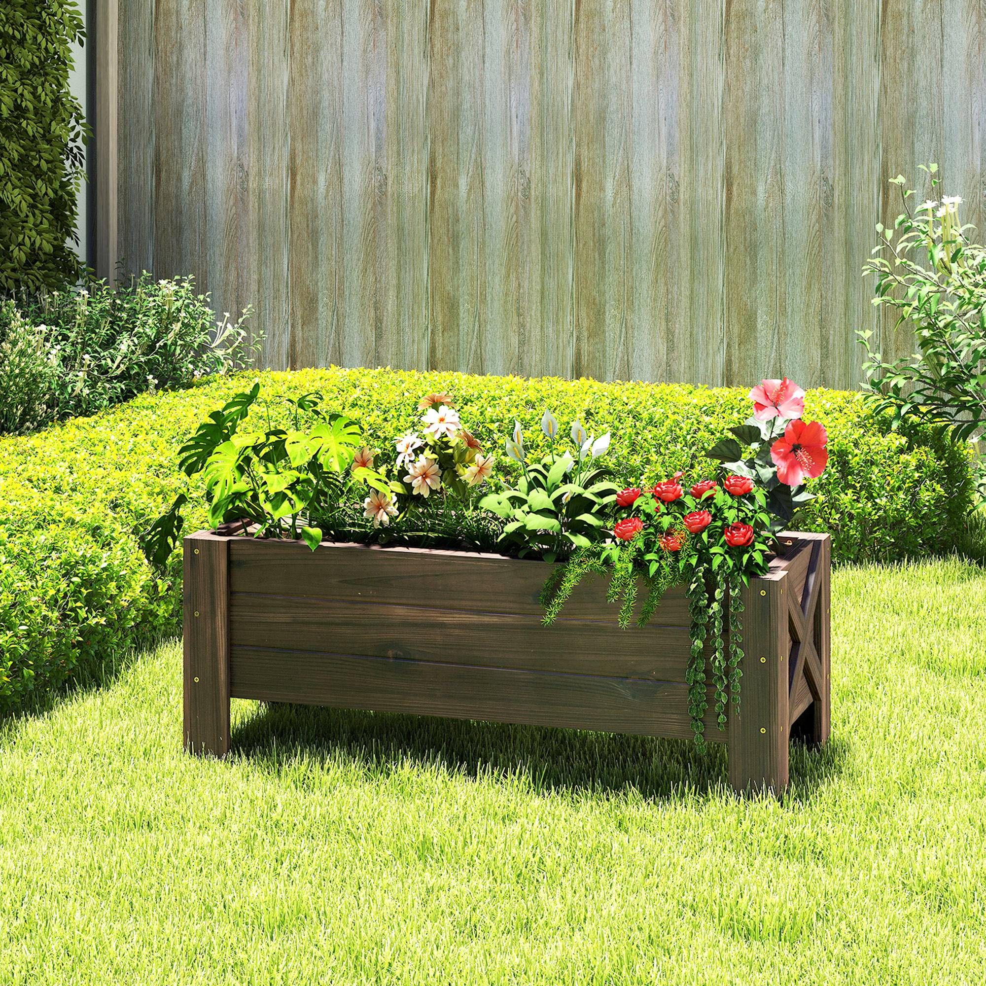Jardinière sur Pieds bac à Fleurs dim. 100L x 36l x 36H cm Inserts d'irrigation Inclus Bois Massif Sapin traité - Image 9