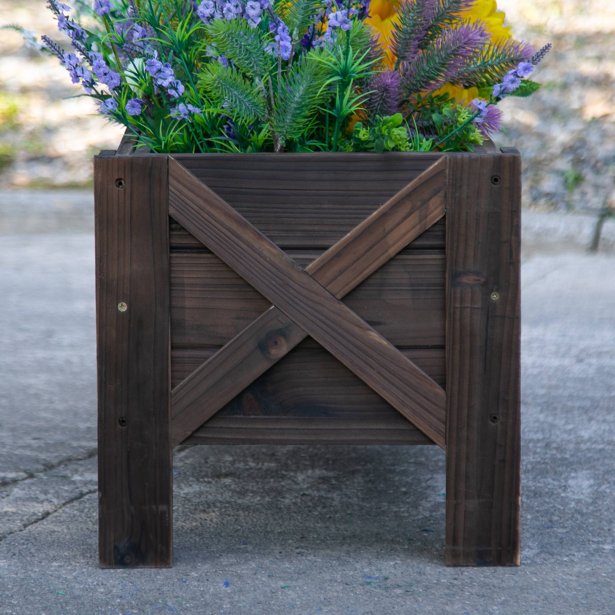 Jardinière sur Pieds bac à Fleurs dim. 100L x 36l x 36H cm Inserts d'irrigation Inclus Bois Massif Sapin traité - Image 10