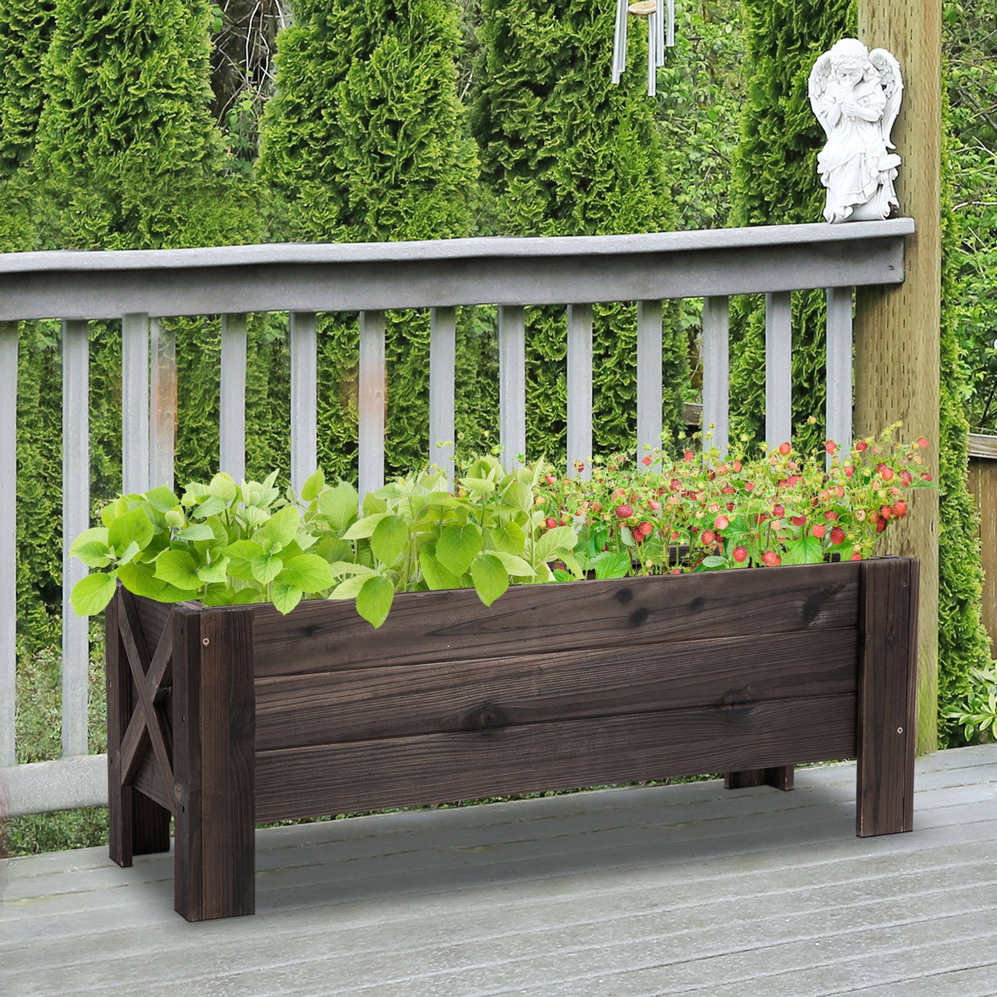 Jardinière sur Pieds bac à Fleurs dim. 100L x 36l x 36H cm Inserts d'irrigation Inclus Bois Massif Sapin traité - Image 4
