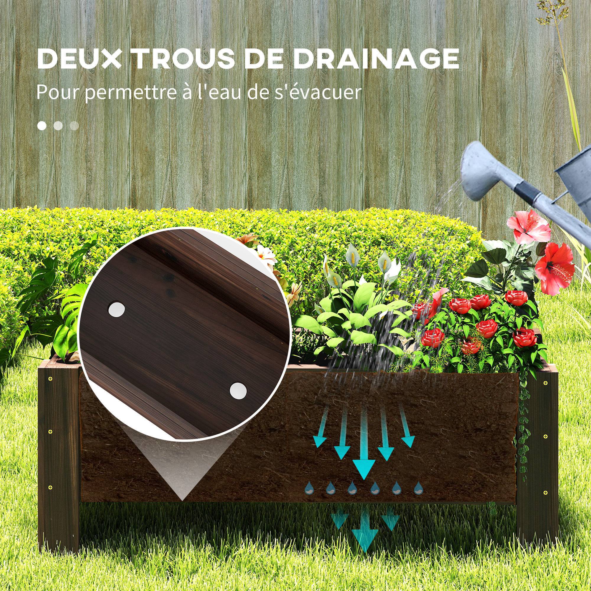 Jardinière sur Pieds bac à Fleurs dim. 100L x 36l x 36H cm Inserts d'irrigation Inclus Bois Massif Sapin traité - Image 8