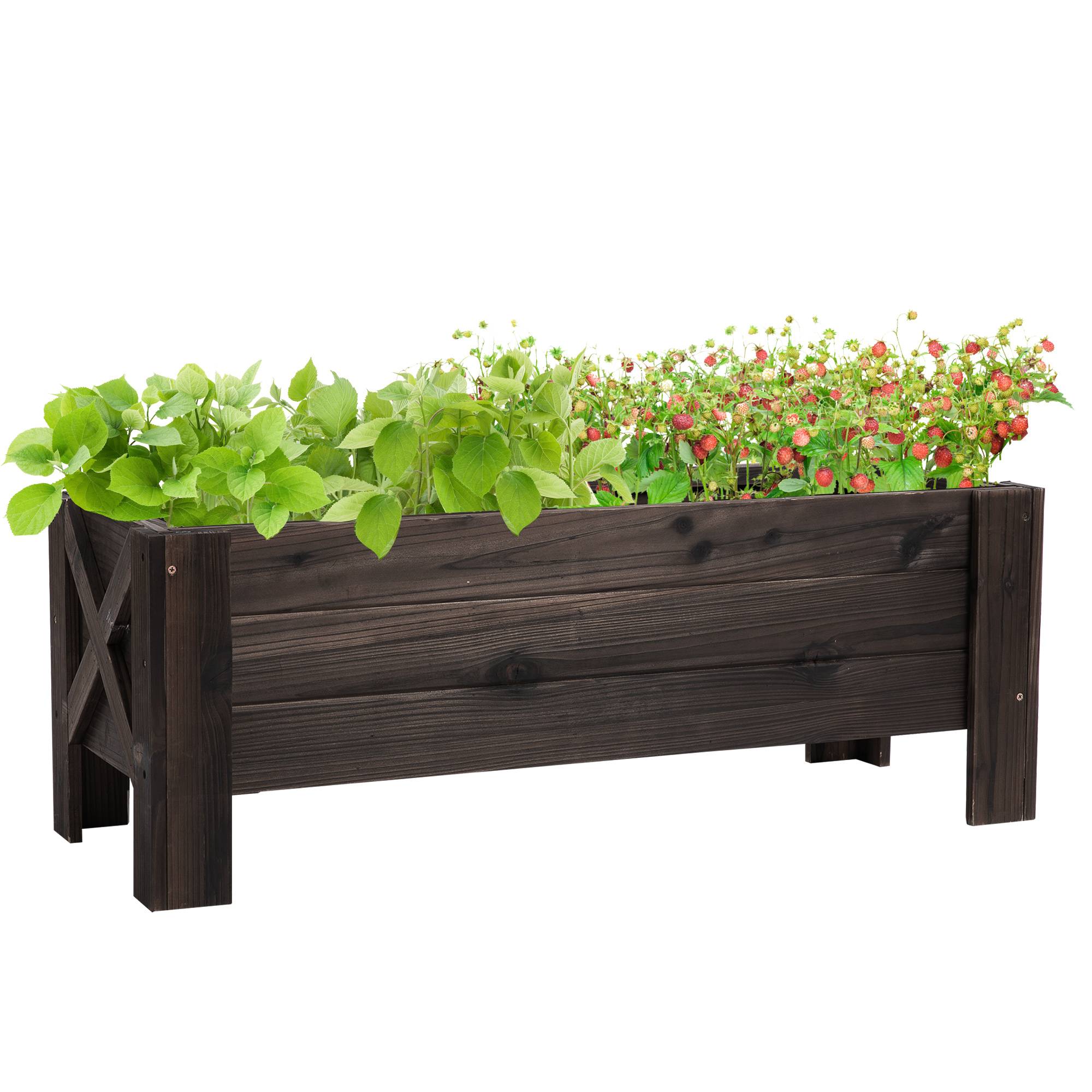 Jardinière sur Pieds bac à Fleurs dim. 100L x 36l x 36H cm Inserts d'irrigation Inclus Bois Massif Sapin traité - Image 2