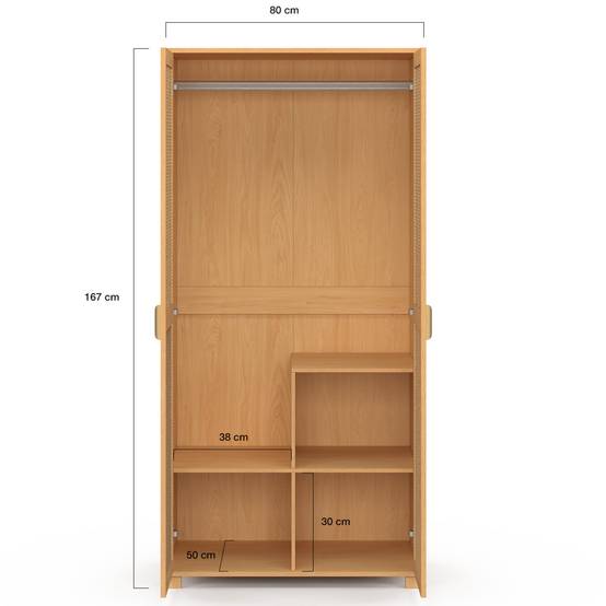 Armoire 2 portes EDHEN bois et cannage penderie 80 cm avec étagères rangement - Image 5