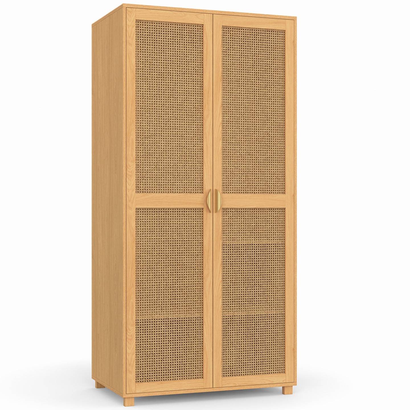 Armoire 2 portes EDHEN bois et cannage penderie 80 cm avec étagères rangement - Image 2