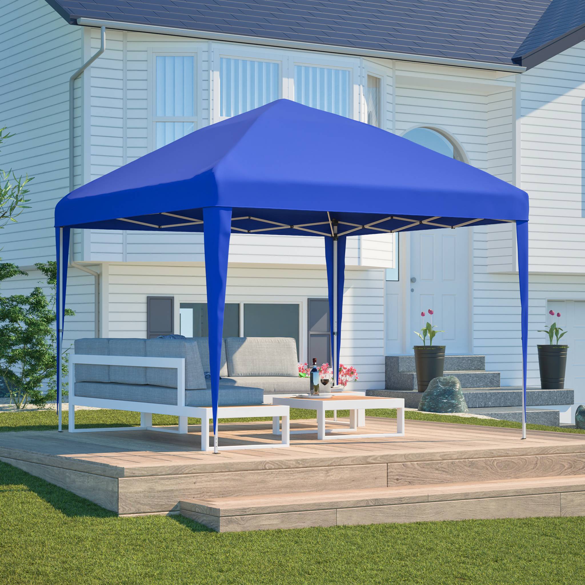Tonnelle Pliante 3x3m Pop-up Acier Jardin Réglable Imperméable Bleu - ComfortXL Outdoor Living - Image 9
