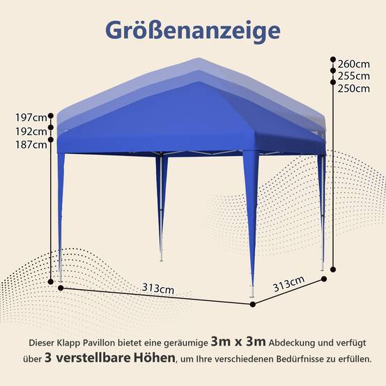 Tonnelle Pliante 3x3m Pop-up Acier Jardin Réglable Imperméable Bleu - ComfortXL Outdoor Living - Image 3