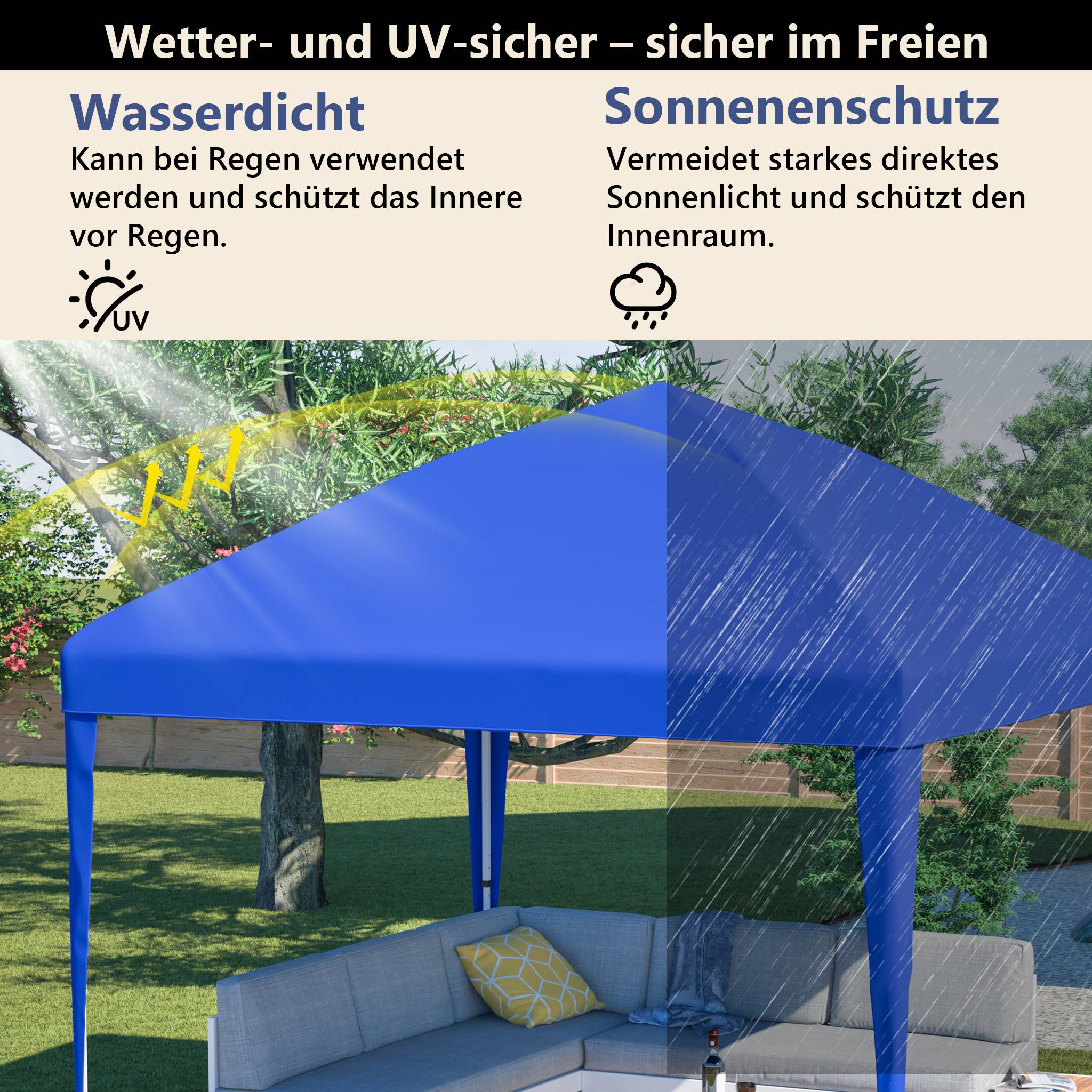 Tonnelle Pliante 3x3m Pop-up Acier Jardin Réglable Imperméable Bleu - ComfortXL Outdoor Living - Image 7