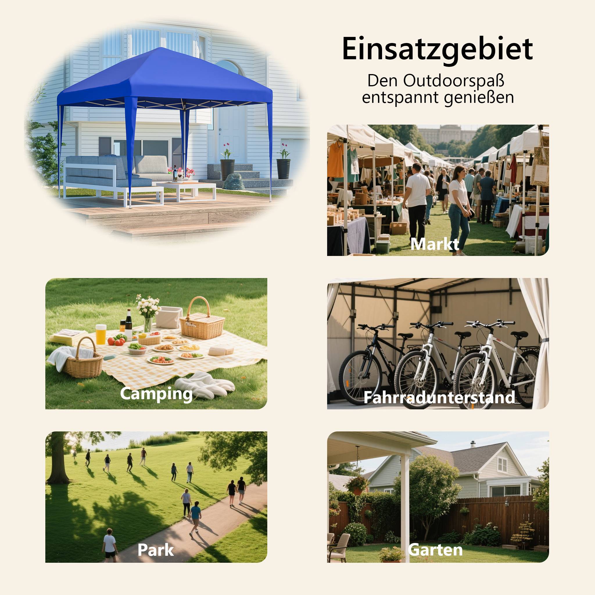 Tonnelle Pliante 3x3m Pop-up Acier Jardin Réglable Imperméable Bleu - ComfortXL Outdoor Living - Image 5