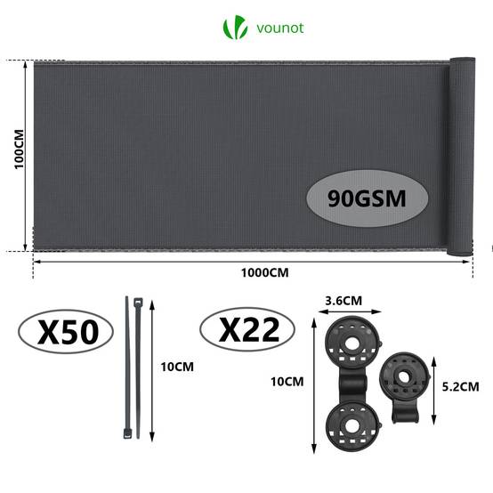 Brise vue occultant en HDPE 90g/m² 1x10m avec attaches de fixation anthracite - Image 2
