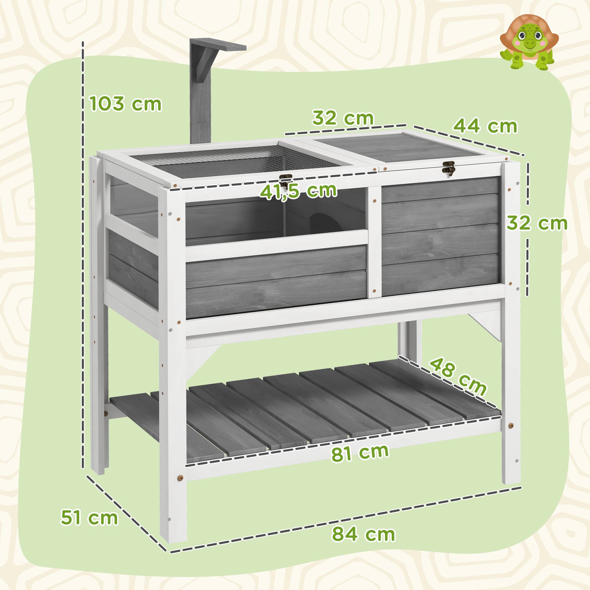 Sans Marque - Maison enclos pour tortues sur pieds avec étagère de rangement en bois massif - 84 x 51 x 103 cm - Image 5