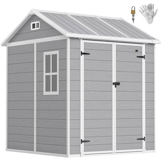 Sans Marque - Abri jardin cabane fenêtre porte verrouillable plastique gris - Image 1