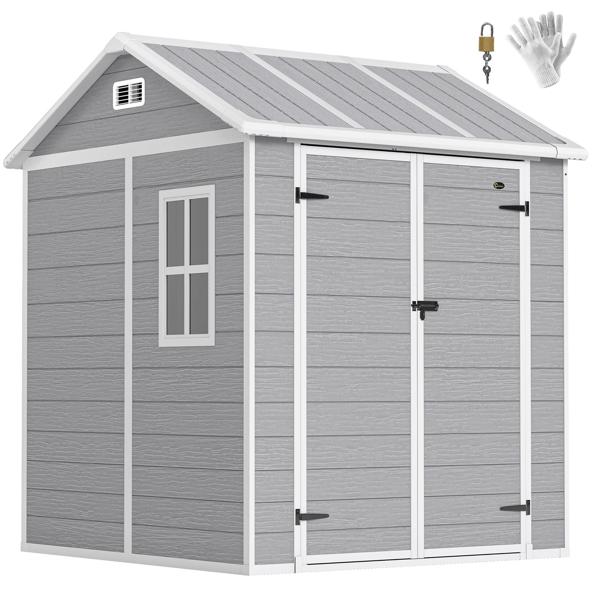 Sans Marque - Abri jardin cabane fenêtre porte verrouillable plastique gris - Image 1