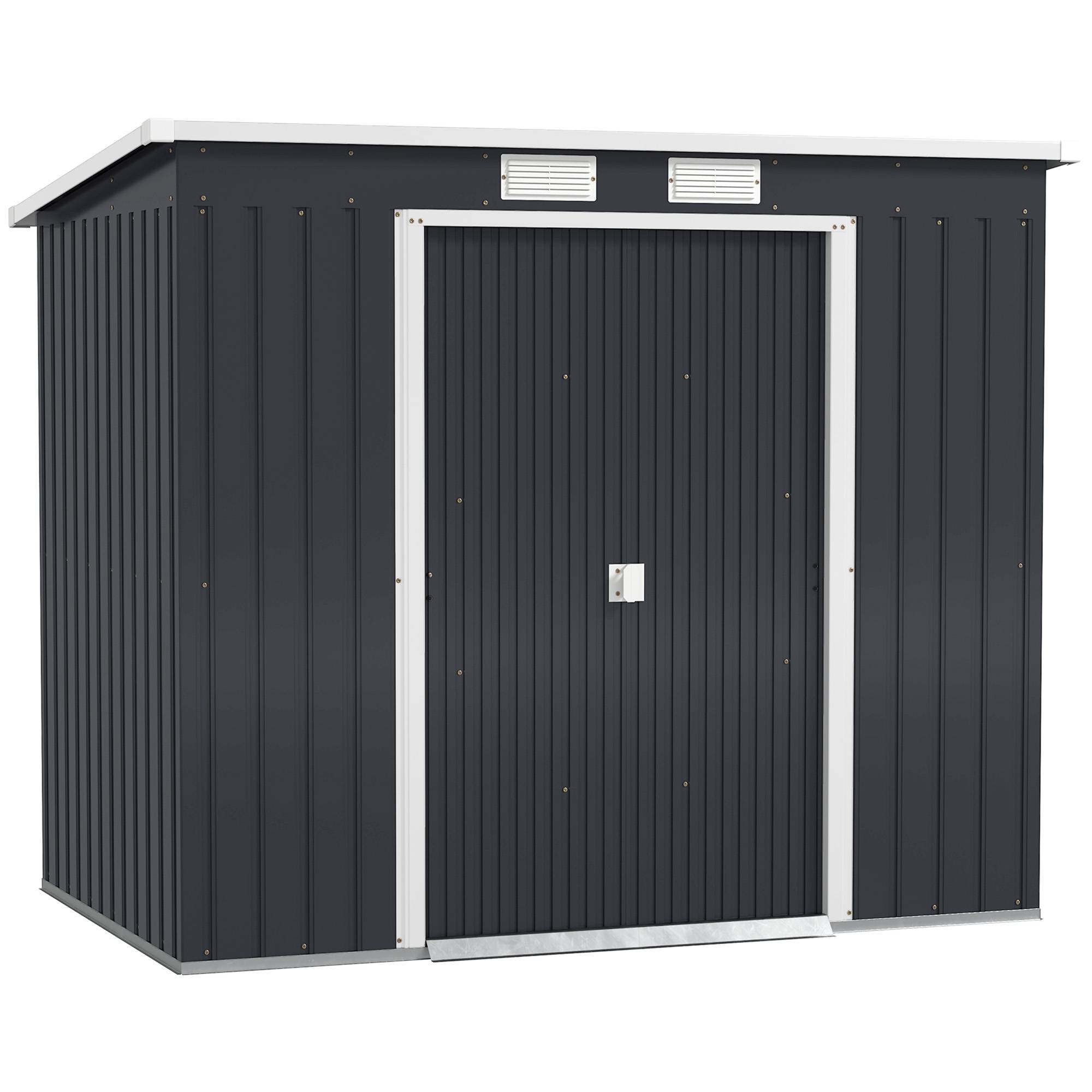 Abri de jardin acier galvanisé 213x130x172 cm gris foncé, portes coulissantes fenêtres ventilation cabanon - Image 1