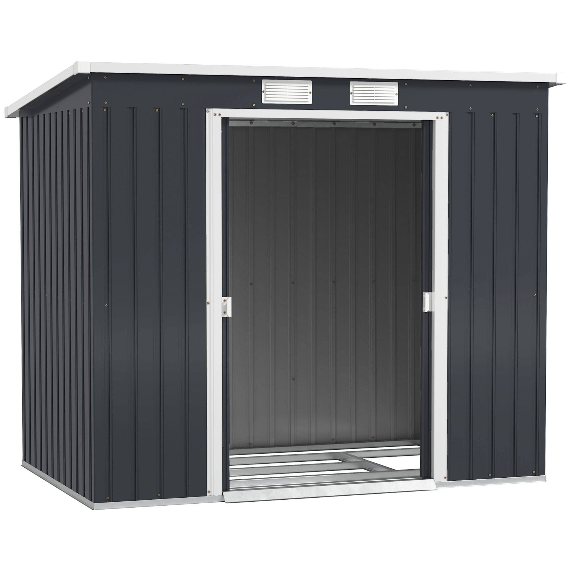 Abri de jardin acier galvanisé 213x130x172 cm gris foncé, portes coulissantes fenêtres ventilation cabanon - Image 2