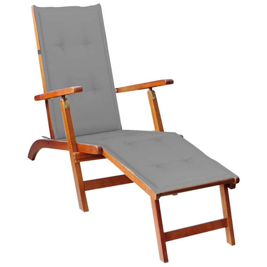 Helloshop26 - Transat chaise longue bain de soleil lit de jardin terrasse meuble d'extérieur avec repose-pied et coussin acacia solide - Image 1