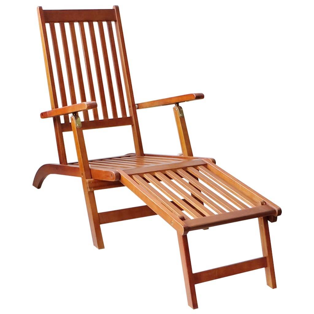 Helloshop26 - Transat chaise longue bain de soleil lit de jardin terrasse meuble d'extérieur avec repose-pied et coussin acacia solide - Image 2