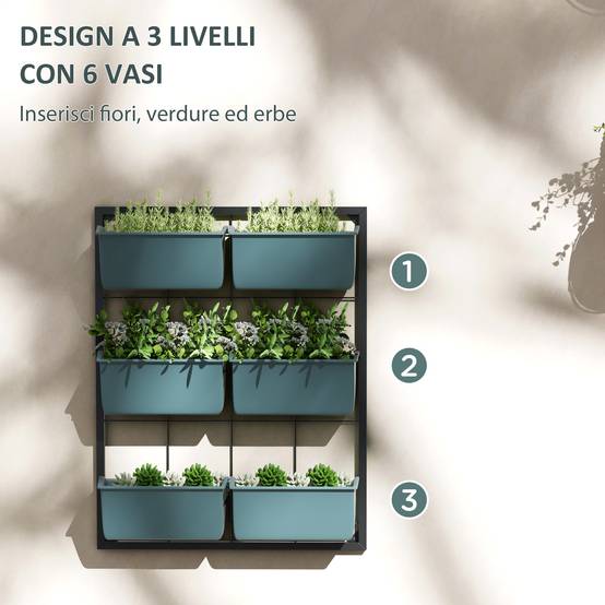 ComfortXL - Potager vertical 3 niveaux 6 pots acier plastique extérieur 52x14x66cm vert foncé - ComfortXL Outdoor Living - Image 7