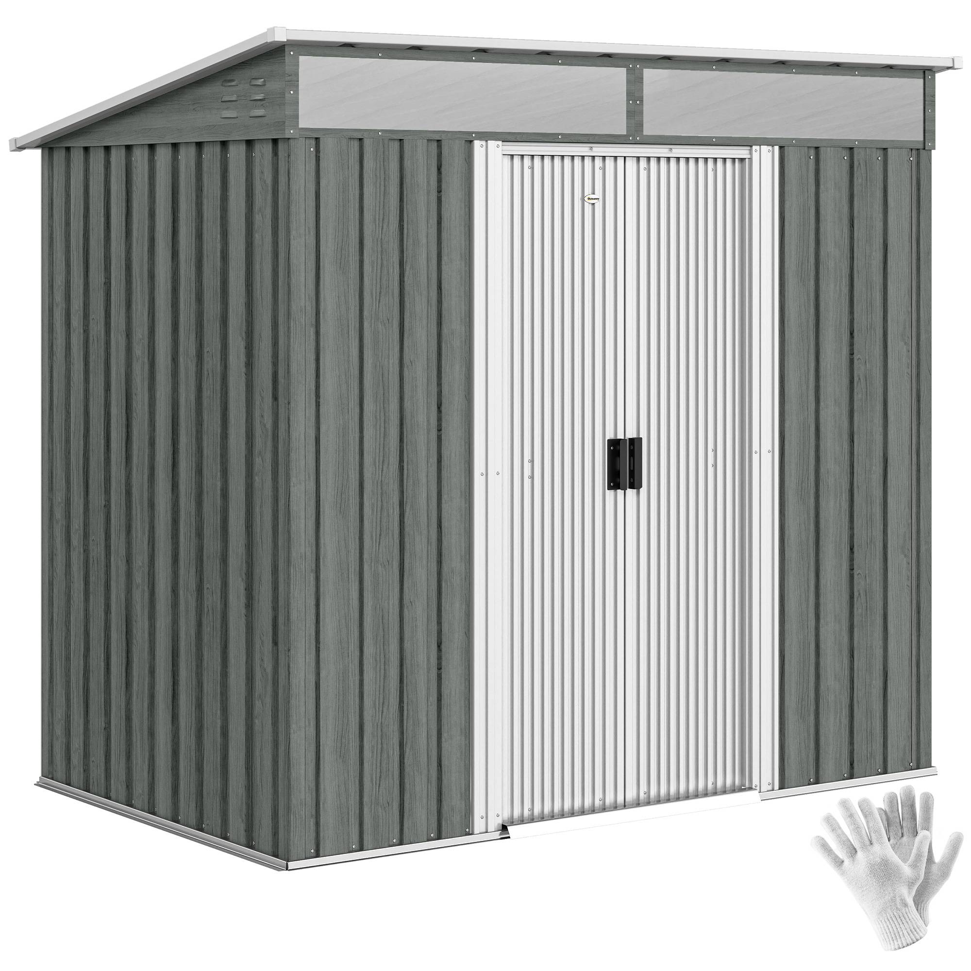 Abri de jardin 195 x 122 x 181,5 cm porte coulissante, 2 fenêtres et protection UV pour rangement des outils - Image 1