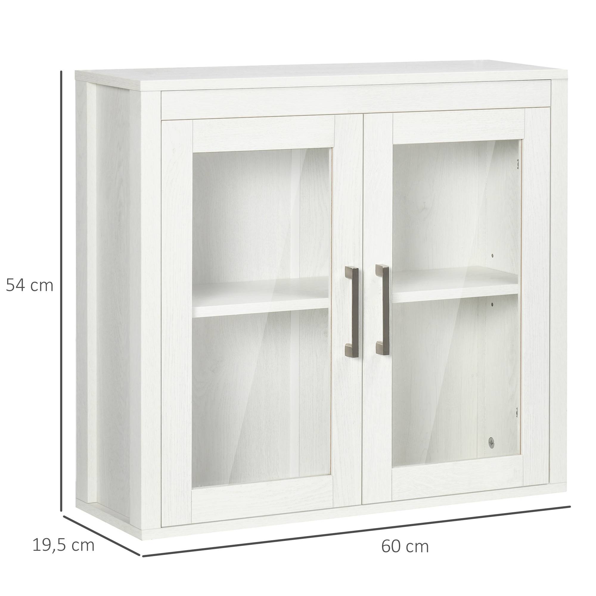 Sans Marque - Meuble salle bain mural portes vitrées étagère réglable mobilier suspendu moderne 60x19,5x54 cm blanc - Image 5