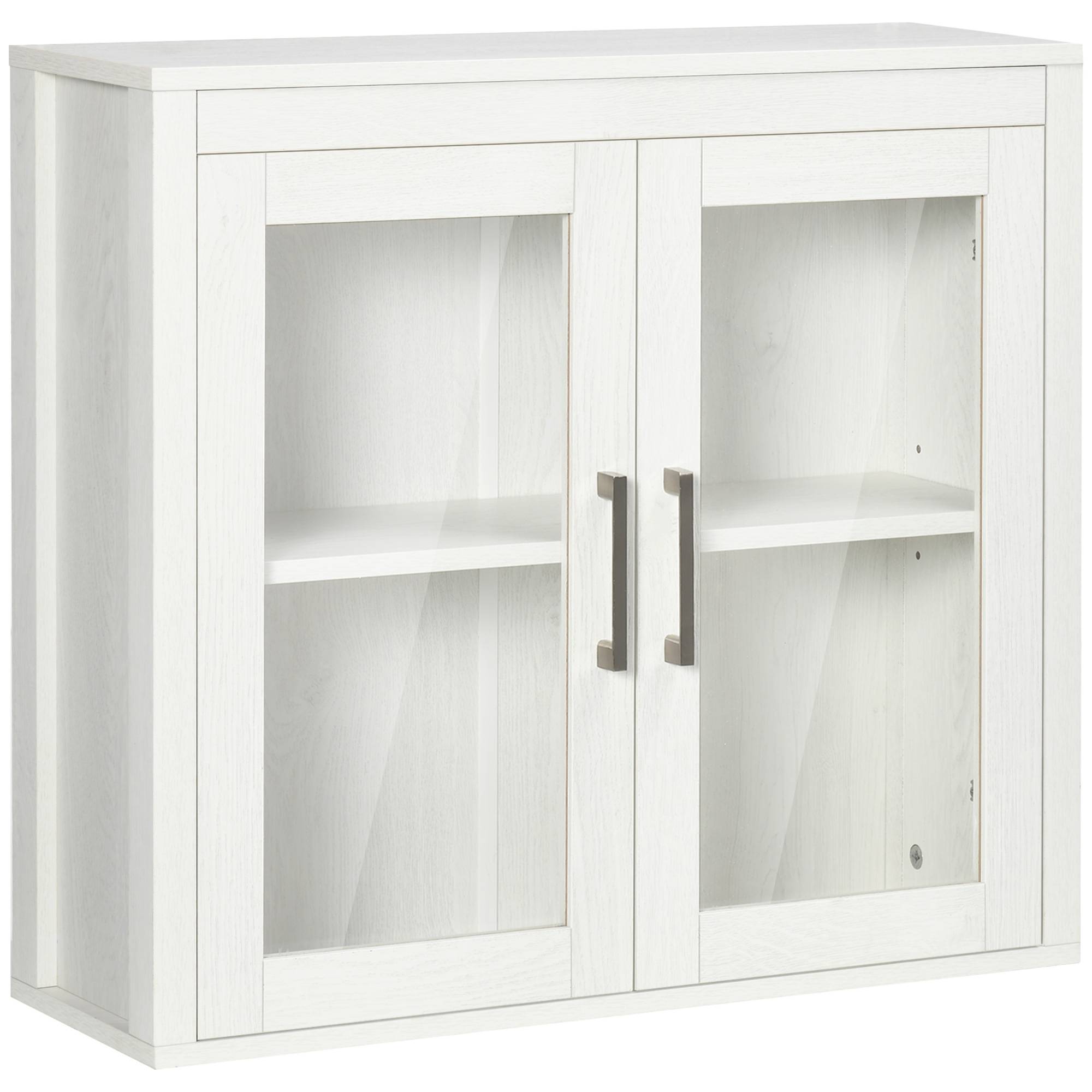 Sans Marque - Meuble salle bain mural portes vitrées étagère réglable mobilier suspendu moderne 60x19,5x54 cm blanc - Image 1
