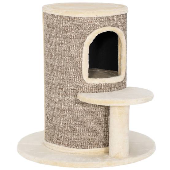 Tonneau griffoir chat sisal peluche 2 niveaux plateforme jeu 60x60x61cm beige - ComfortXL Outdoor Living - Image 2