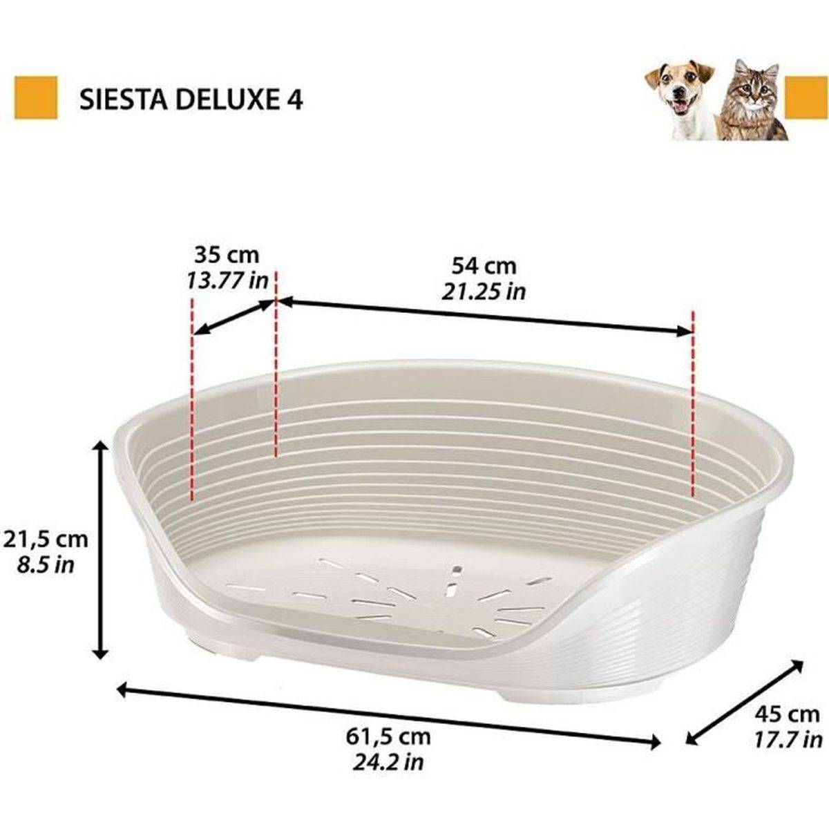 Ferplast - Corbeille plastique chat et petit chien Siesta Deluxe 4 gris clair, 61,5 x 45 x 21,5 cm - Ferplast - Image 2