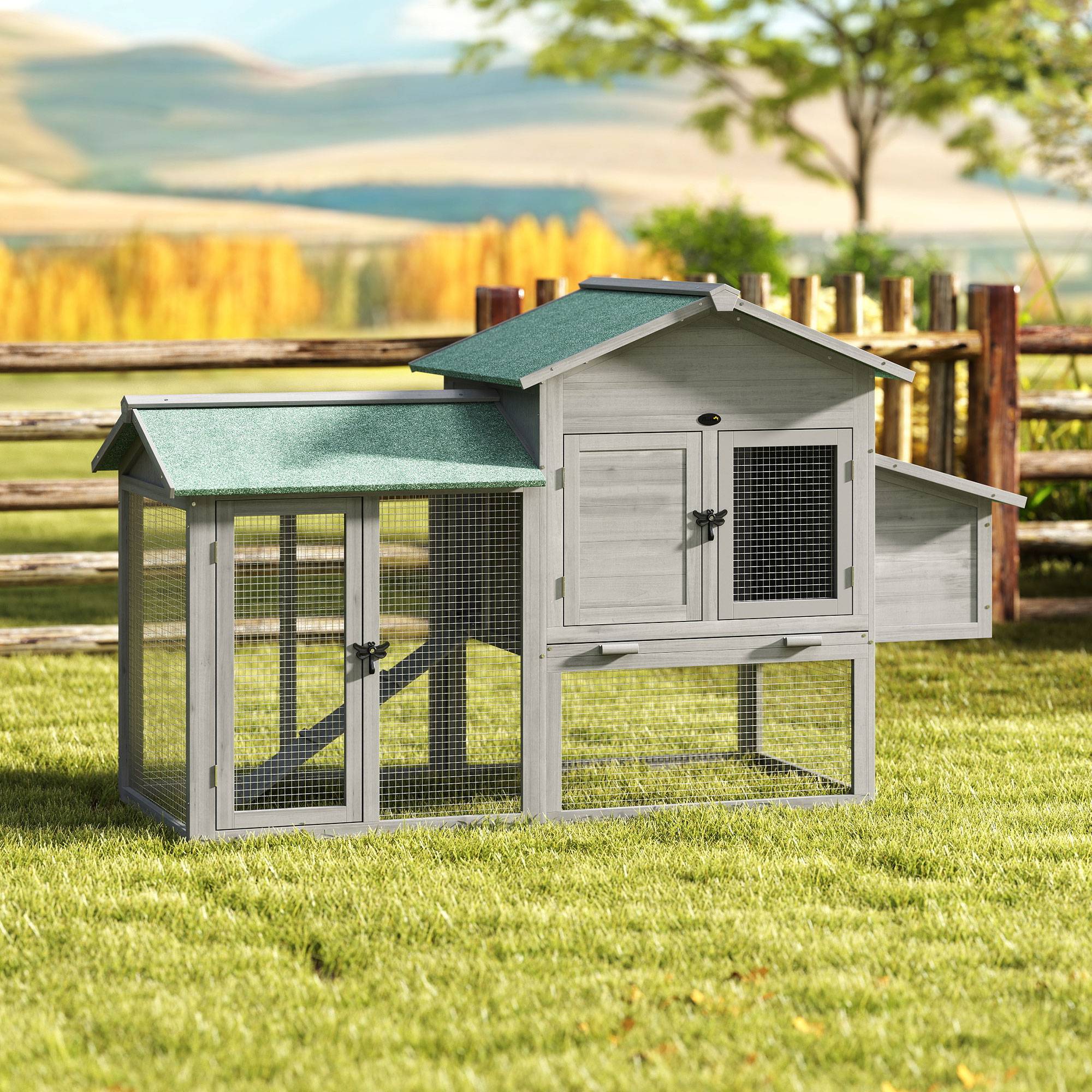 ComfortXL - Poulailler bois 168 x 75 x 103 cm gris avec enclos et pondoir pour petites volailles - ComfortXL Outdoor Living - Image 10