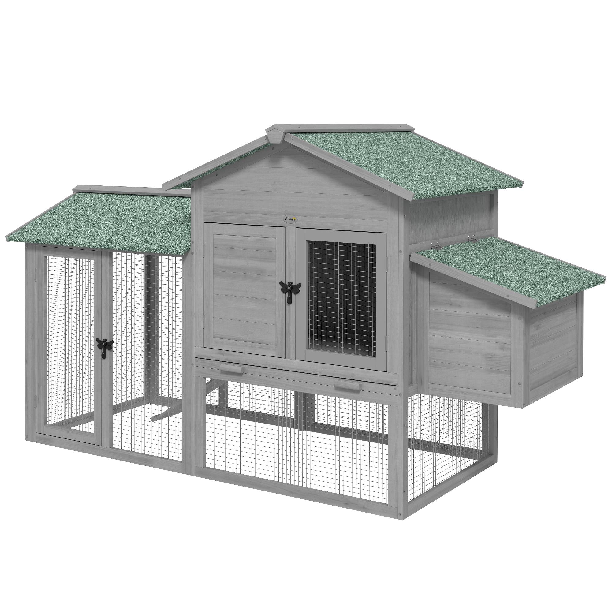 ComfortXL - Poulailler bois 168 x 75 x 103 cm gris avec enclos et pondoir pour petites volailles - ComfortXL Outdoor Living - Image 2