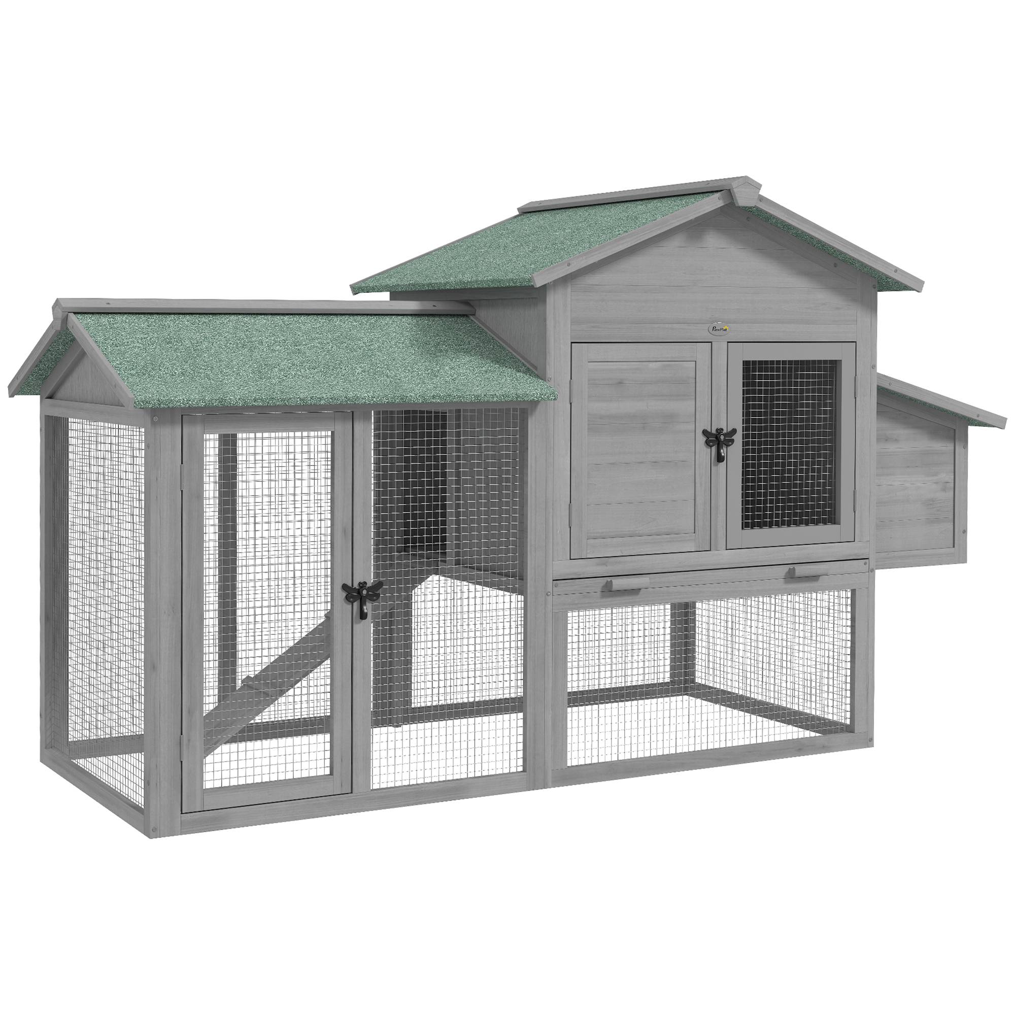 ComfortXL - Poulailler bois 168 x 75 x 103 cm gris avec enclos et pondoir pour petites volailles - ComfortXL Outdoor Living - Image 1