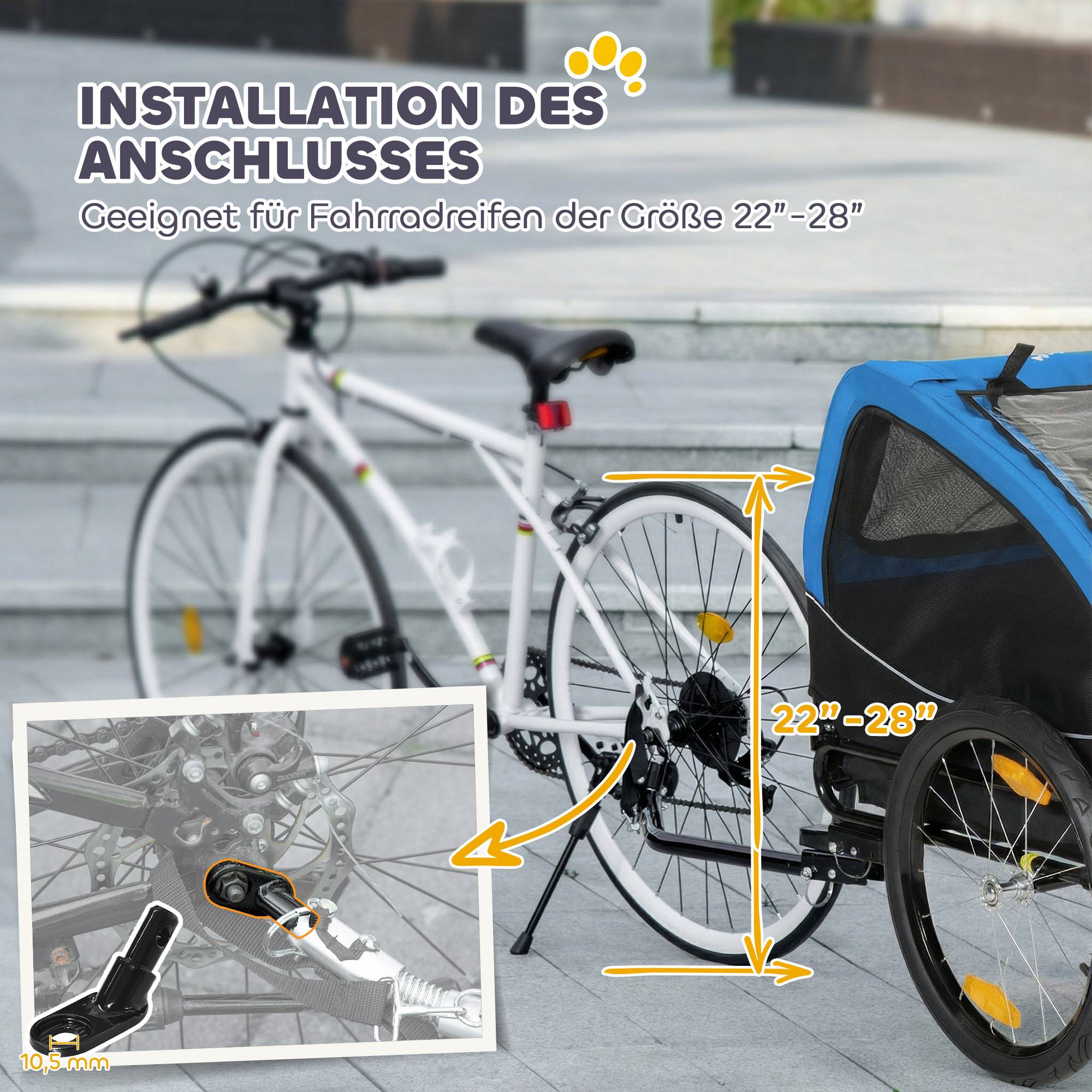 Remorque chien pliable, réflecteurs, fenêtres mesh, roues, porte, drapeau, chiens 20 kg, 138x70x89 cm, bleu - Image 6