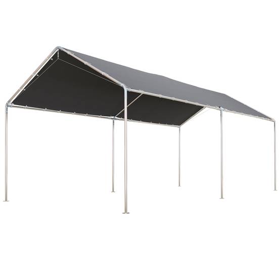 Carport Voiture Acier Extérieur Bâche Imperméable Double Pans 6x3m Gris - ComfortXL Outdoor Living - Image 1