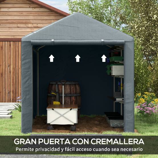Abri à outils pour vélos et motos 1,6 x 2,2 x 1,7 m, 2 compartiments, porte zippée, imperméable, gris - Image 8