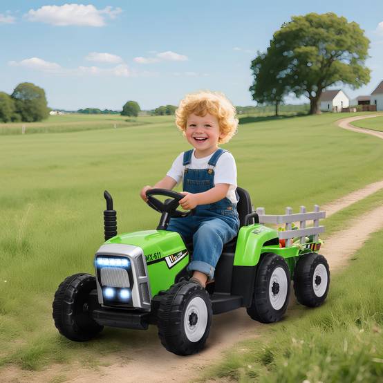 Tracteur électrique avec remorque amovible, pour enfants de 3 à 6 ans avec télécommande MP3 musique affichage lumières - Image 3