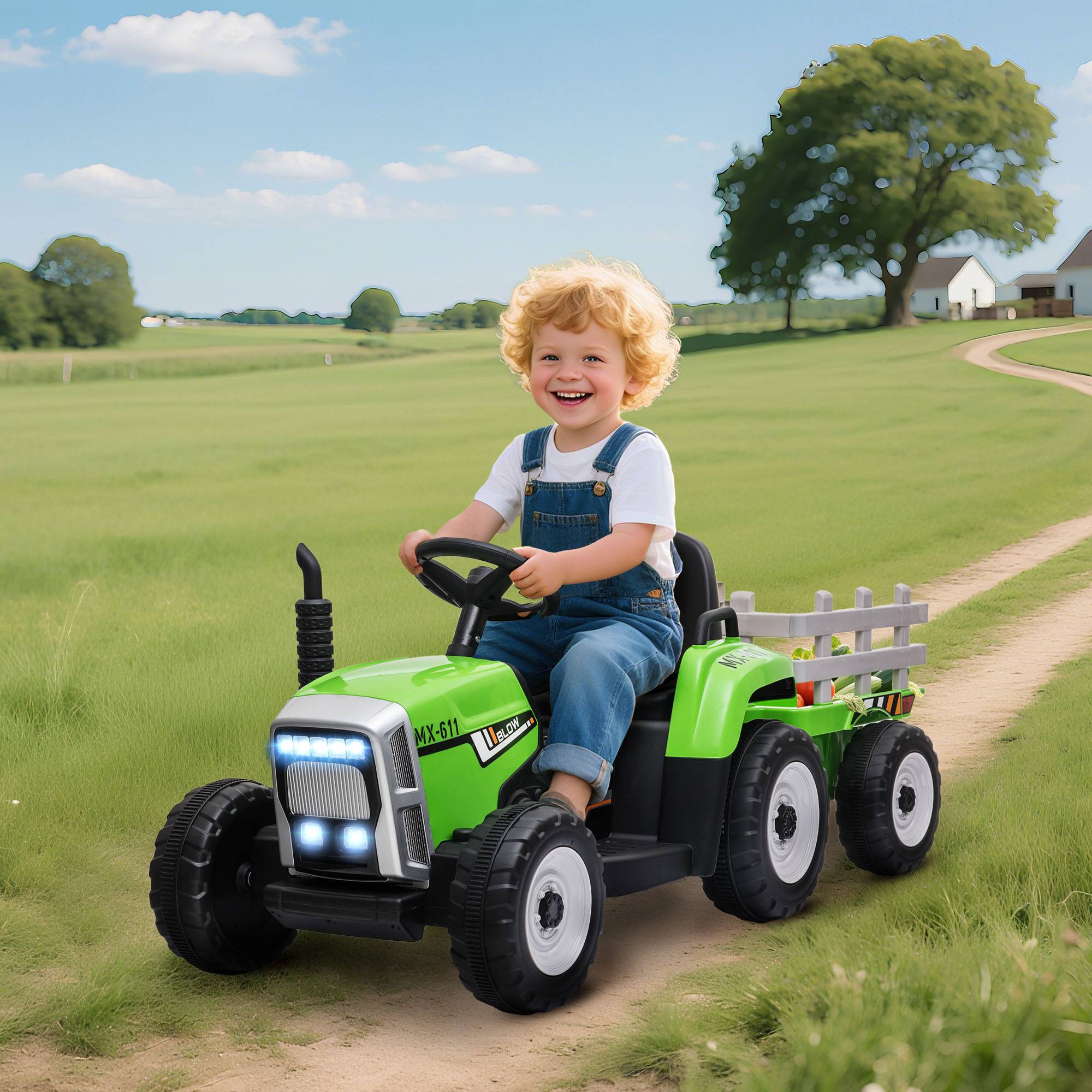Tracteur électrique avec remorque amovible, pour enfants de 3 à 6 ans avec télécommande MP3 musique affichage lumières - Image 3