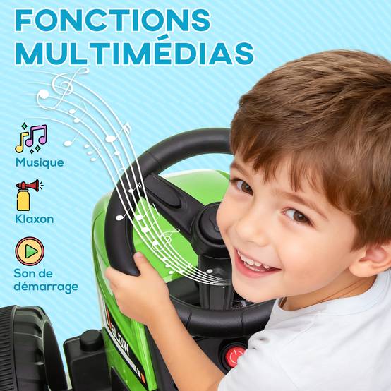 Tracteur électrique avec remorque amovible, pour enfants de 3 à 6 ans avec télécommande MP3 musique affichage lumières - Image 8