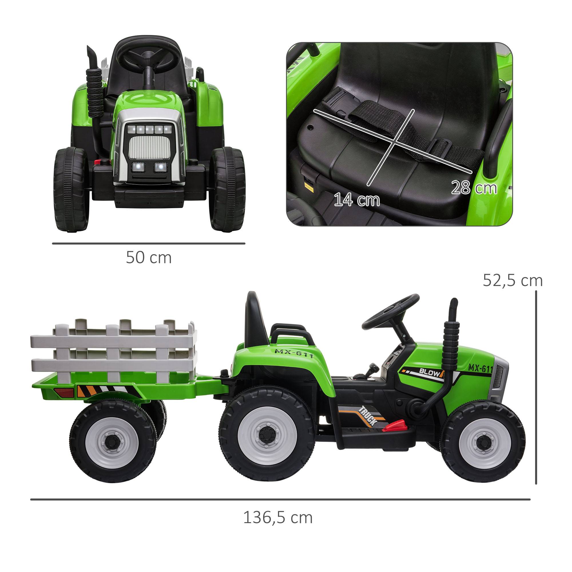 Tracteur électrique avec remorque amovible, pour enfants de 3 à 6 ans avec télécommande MP3 musique affichage lumières - Image 5