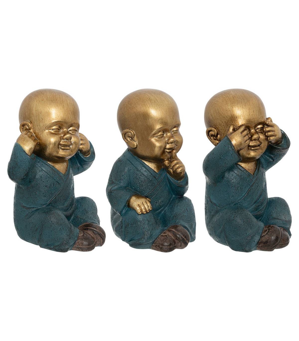 Set de 3 Statues Bouddha Sagesse H 21 cm - Image 1