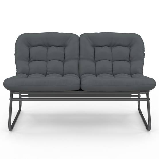 IDMARKET - Salon de jardin bas ARONA 4 places en acier gris anthracite et coussins gris avec canapé, fauteuils et table - Image 3