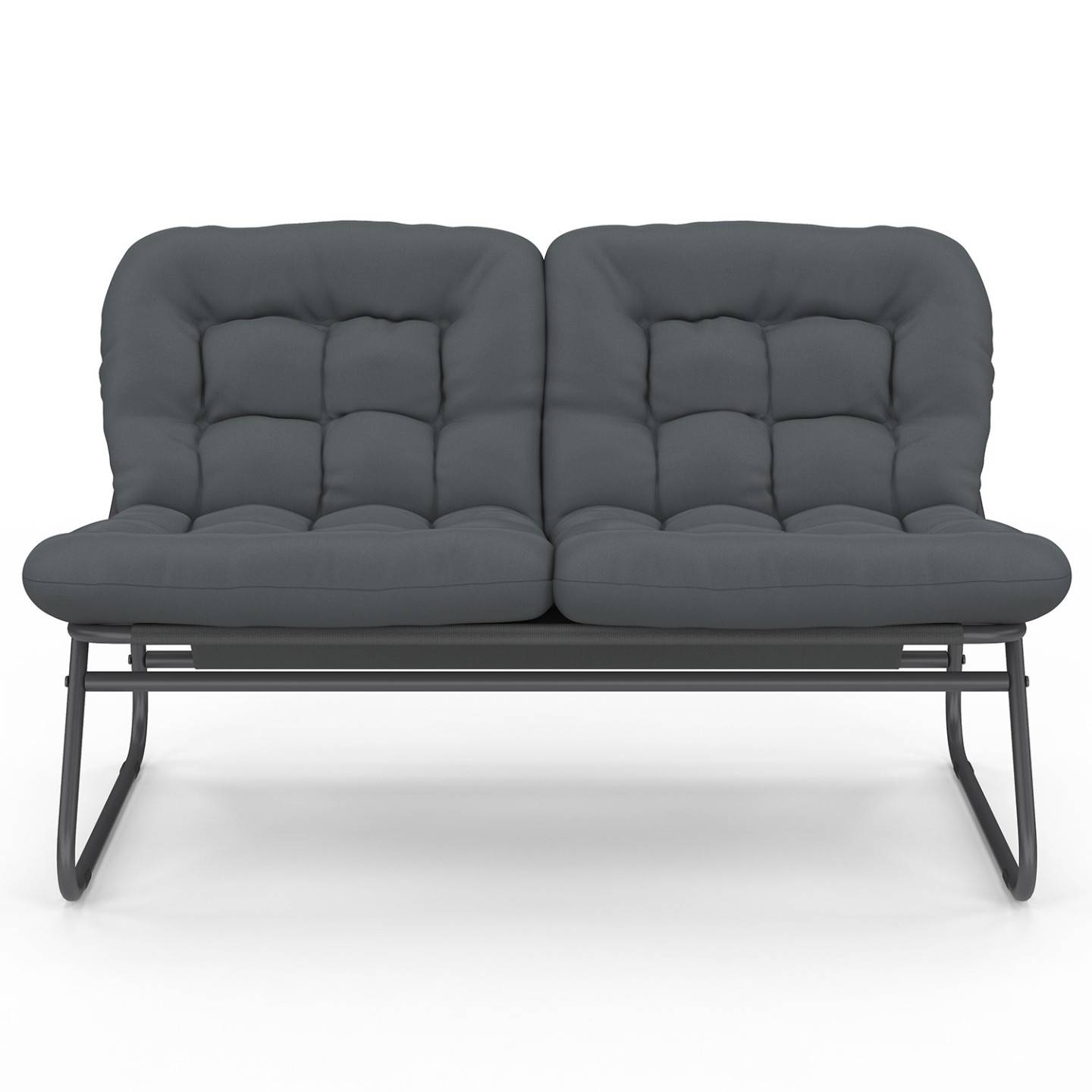 IDMARKET - Salon de jardin bas ARONA 4 places en acier gris anthracite et coussins gris avec canapé, fauteuils et table - Image 3
