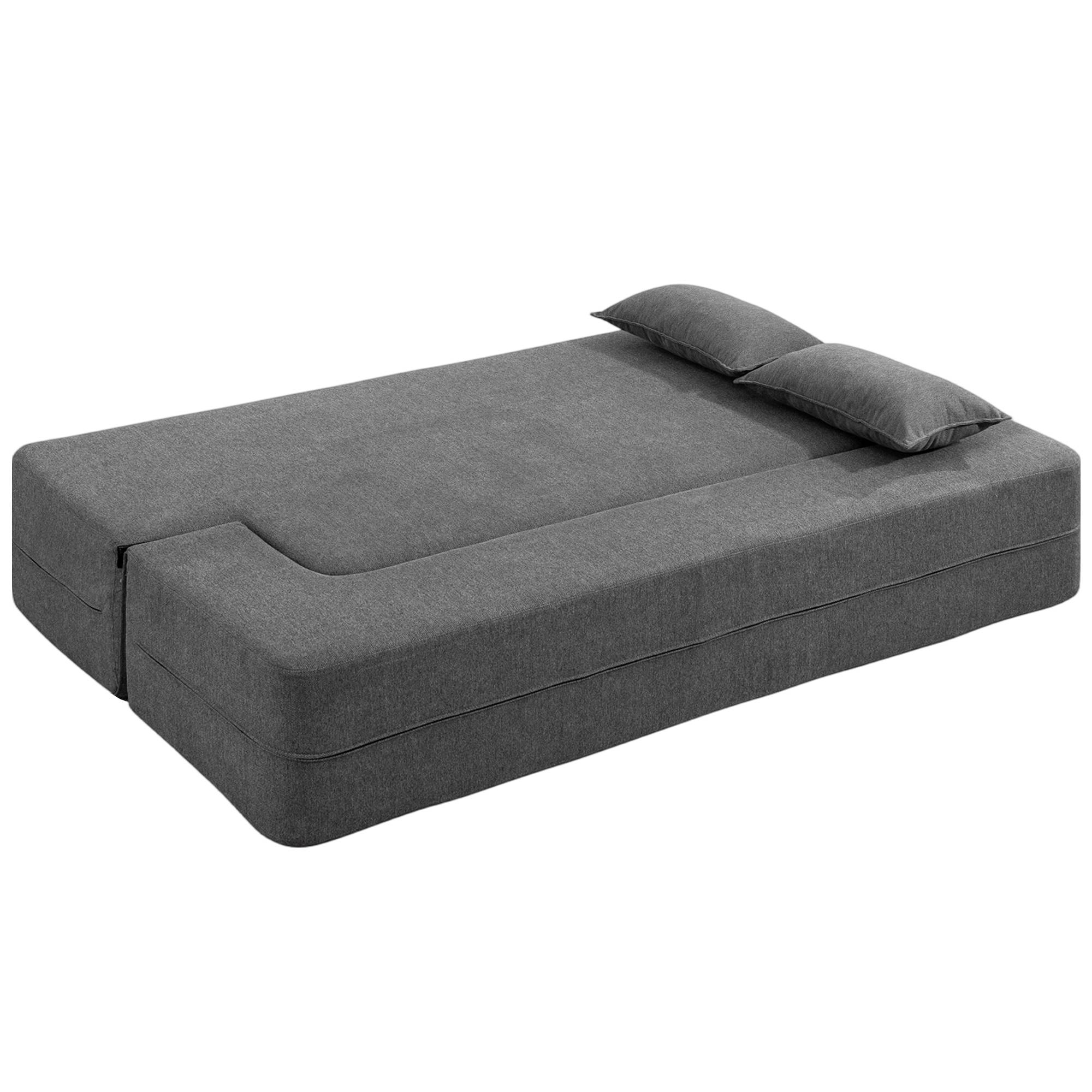 Canapé-lit 2 places en mousse, avec accoudoirs larges, 2 coussins, charge maximale 360 kg, gris - Image 2