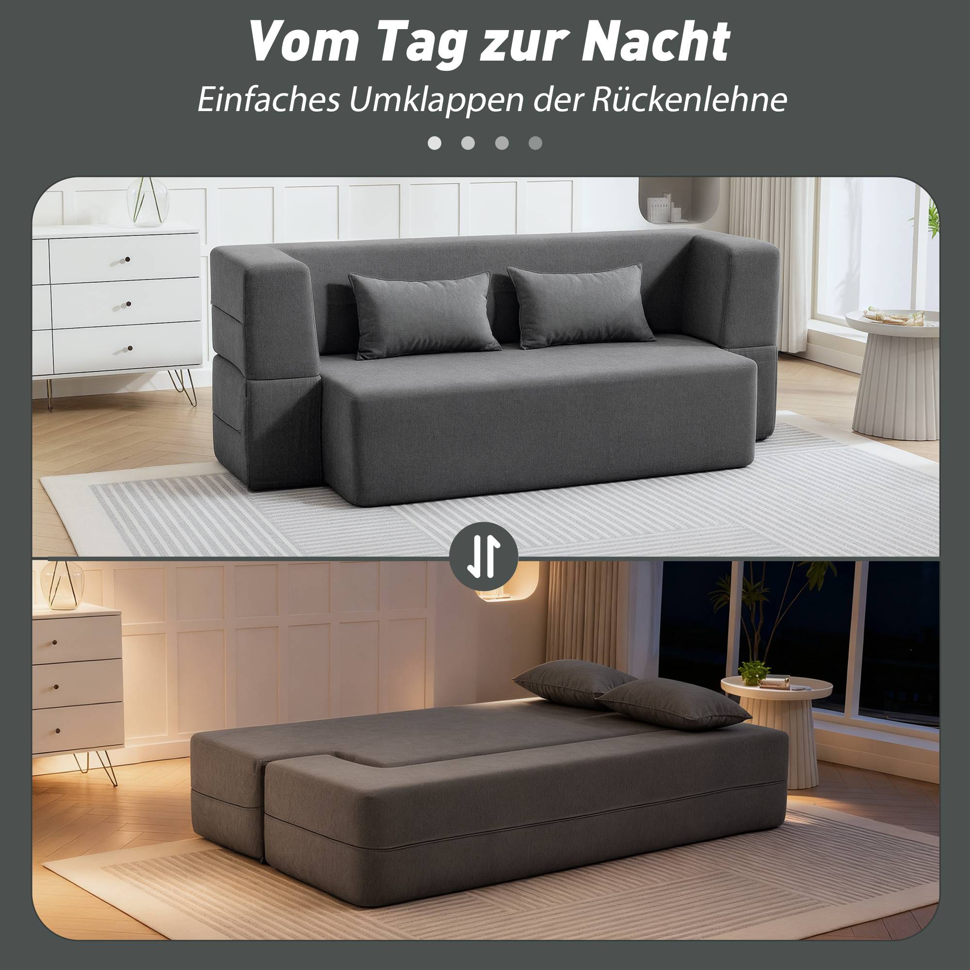 Canapé-lit 2 places en mousse, avec accoudoirs larges, 2 coussins, charge maximale 360 kg, gris - Image 6