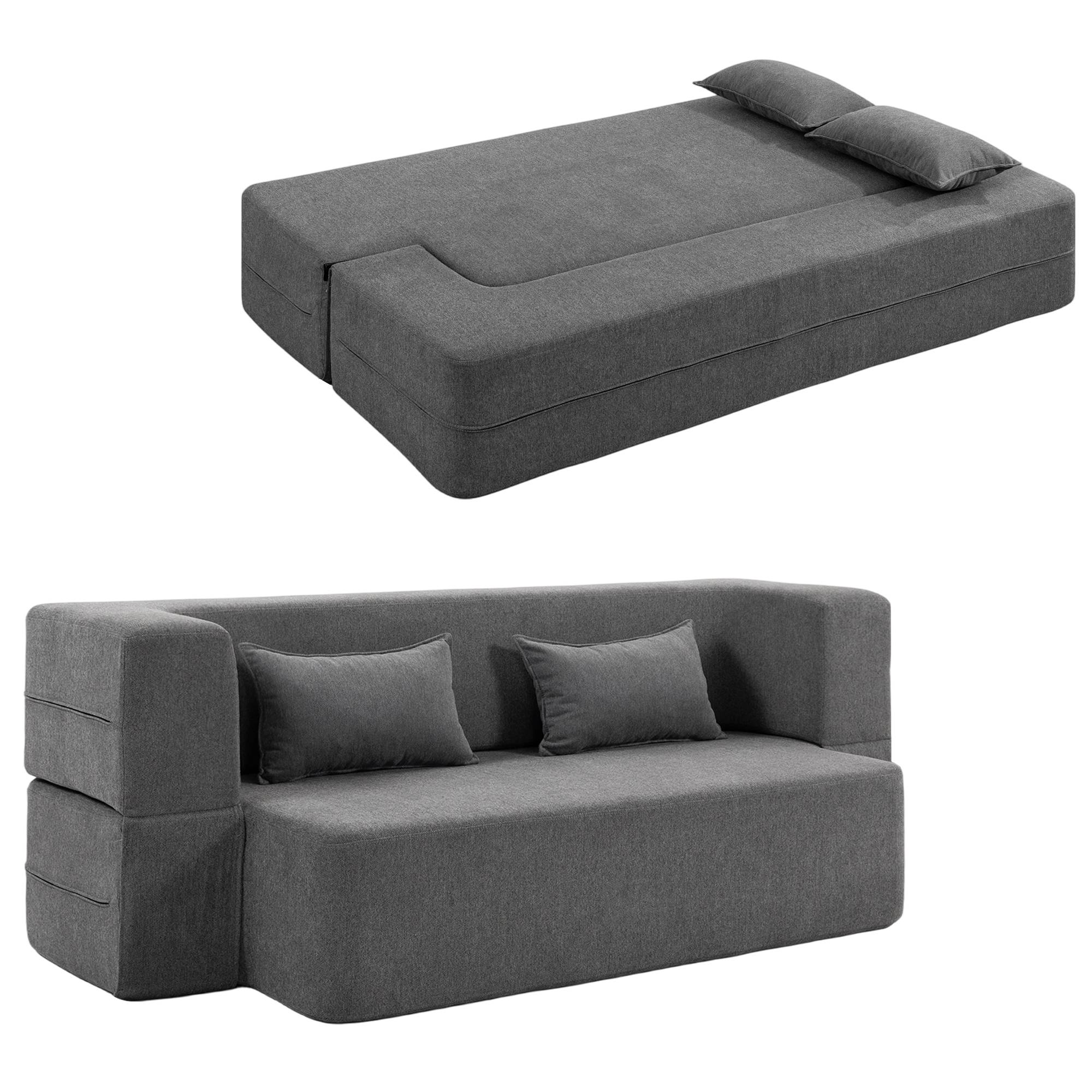 Canapé-lit 2 places en mousse, avec accoudoirs larges, 2 coussins, charge maximale 360 kg, gris - Image 1