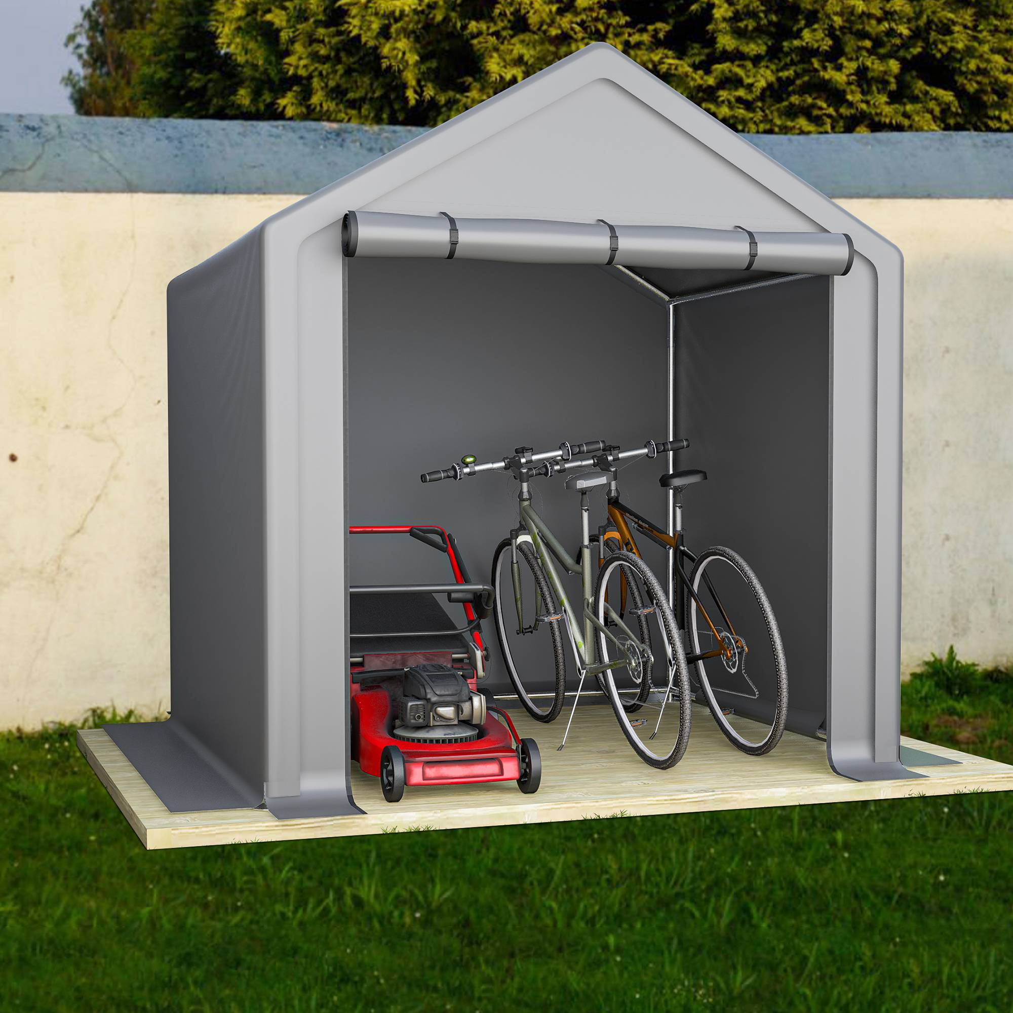 Carport garage à vélos 190×170×200 cm, bâche étanche anti-UV, acier galvanisé gris - Image 3