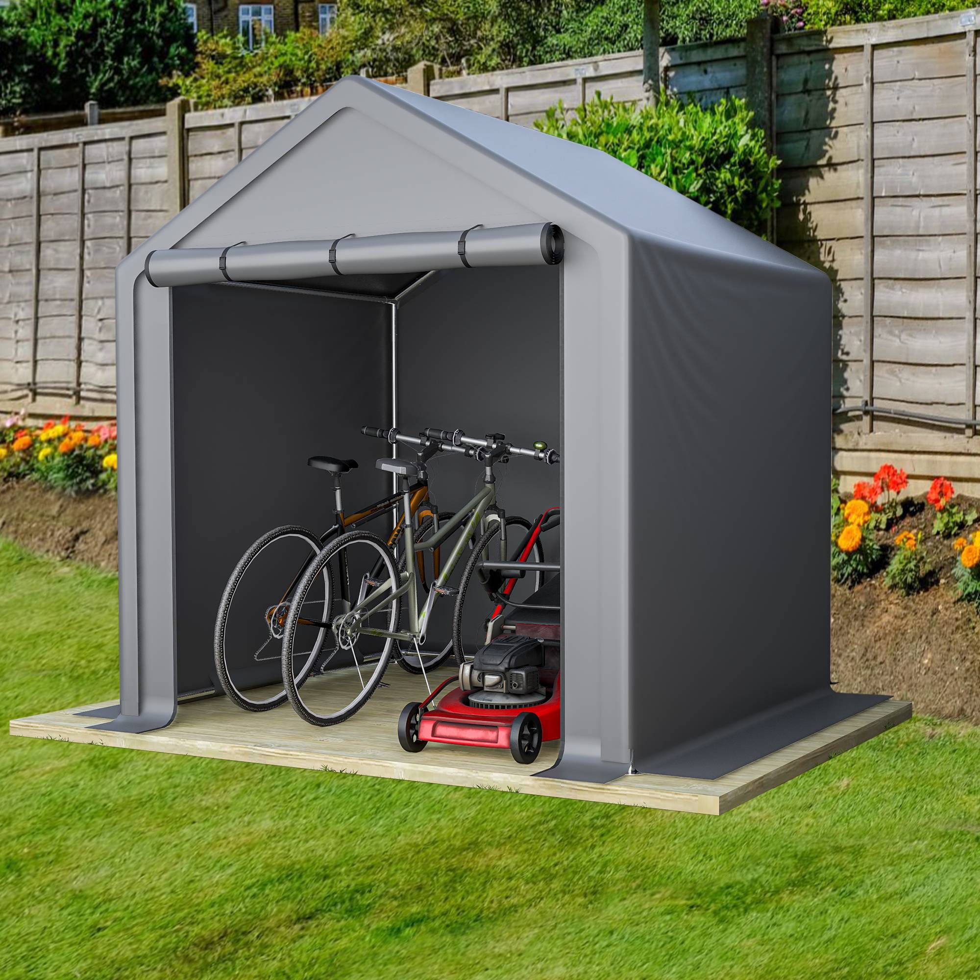 Carport garage à vélos 190×170×200 cm, bâche étanche anti-UV, acier galvanisé gris