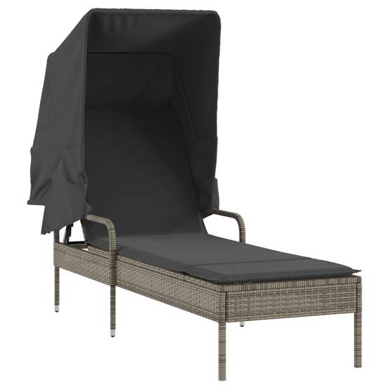 2 Lits de Soleil Auvent Intégré Résine Grise Table Basse Coussin Gris Foncé – ComfortXL Outdoor Living - Image 3