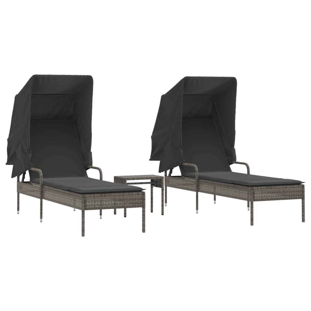 2 Lits de Soleil Auvent Intégré Résine Grise Table Basse Coussin Gris Foncé – ComfortXL Outdoor Living - Image 2
