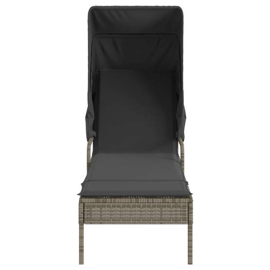 2 Lits de Soleil Auvent Intégré Résine Grise Table Basse Coussin Gris Foncé – ComfortXL Outdoor Living - Image 4