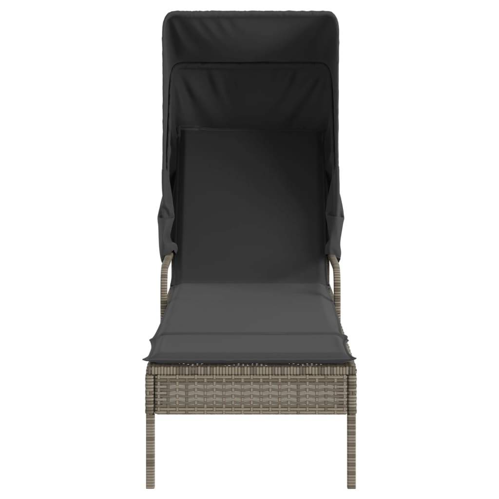 2 Lits de Soleil Auvent Intégré Résine Grise Table Basse Coussin Gris Foncé – ComfortXL Outdoor Living - Image 4