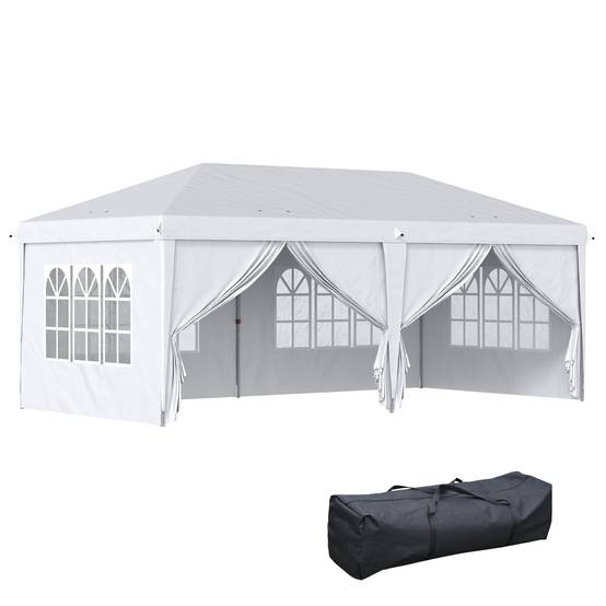 Gazebo pliant 5,85 x 2,95 m acier blanc anti-UV, parois latérales, fenêtres et portes zippées fêtes - Image 1