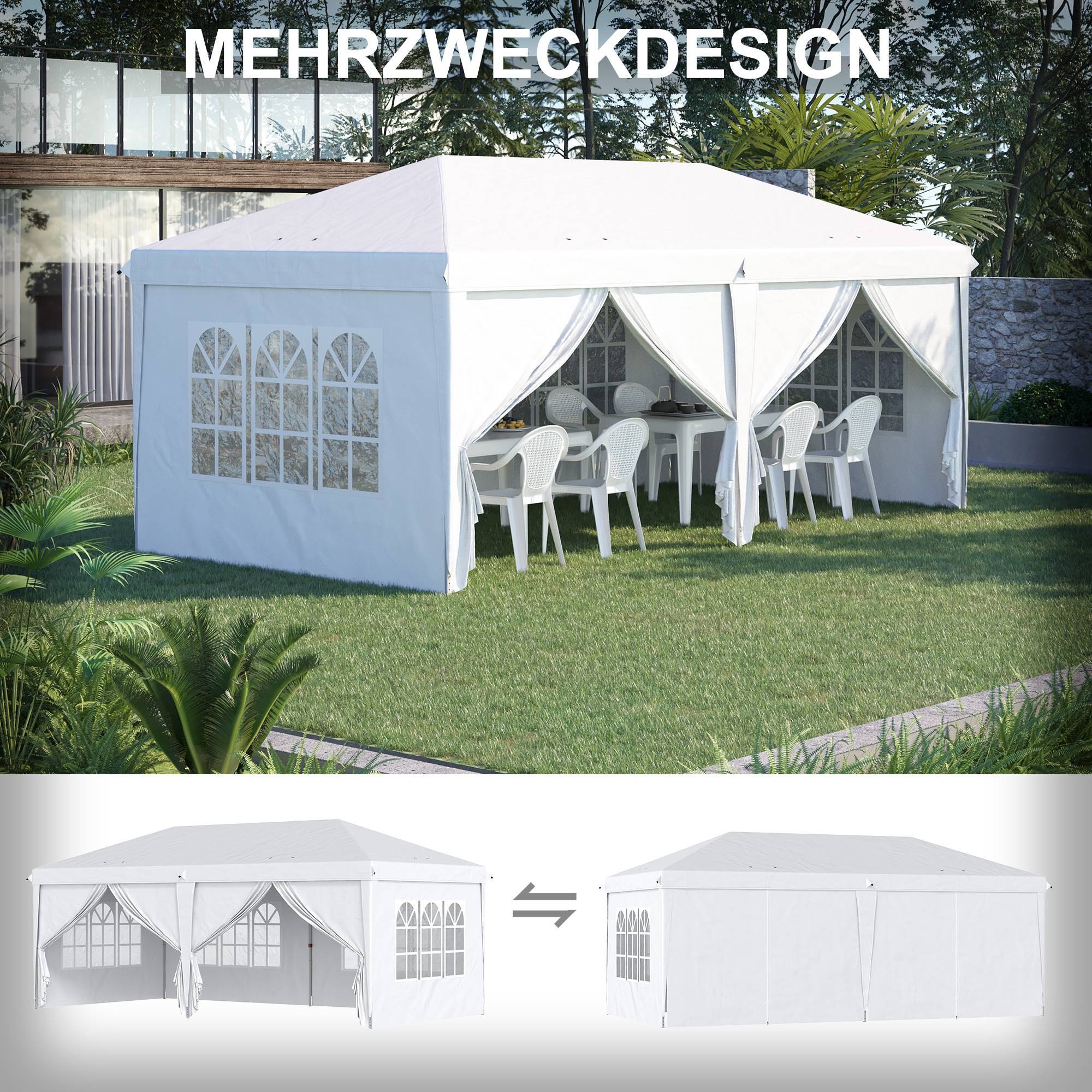 Gazebo pliant 5,85 x 2,95 m acier blanc anti-UV, parois latérales, fenêtres et portes zippées fêtes - Image 6