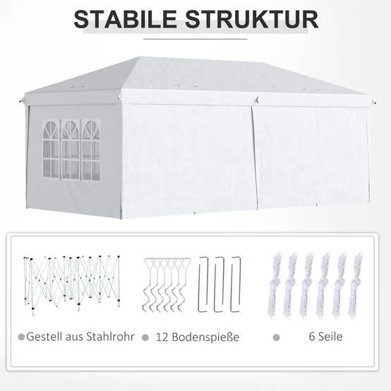 Gazebo pliant 5,85 x 2,95 m acier blanc anti-UV, parois latérales, fenêtres et portes zippées fêtes - Image 7